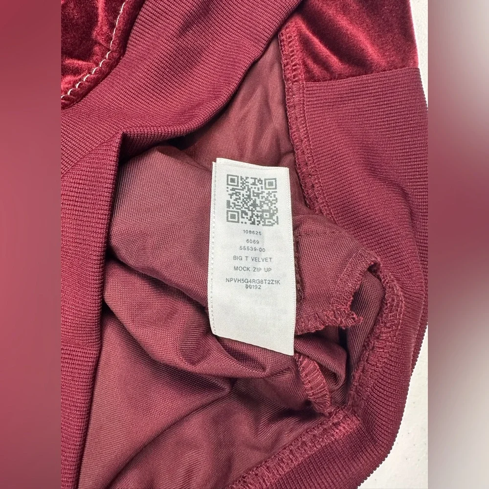 True Religion Jacket Mens XS Burgundy Velvet Big T Mock Zip Up Broadway Gunmetal